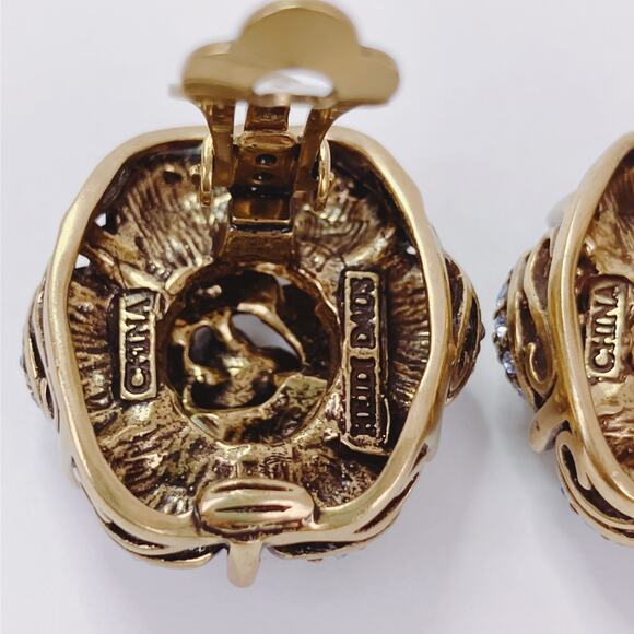 Signed Heidi Daus Swarovski Crystal Clip On Earrings Floral Flower Designer VTG - Picture 9 of 11